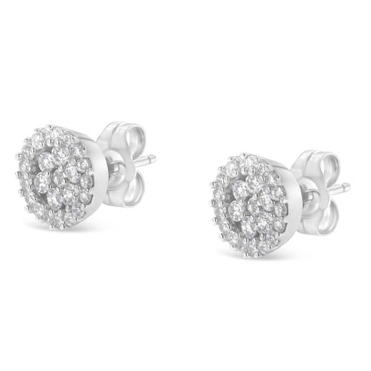 14K White Gold 1/2 Cttw Brilliant-Cut Diamond Halo-Style Cluster Round Button Stud Earrings (H-I Color, I1-I2 Clarity) - Bijoux-NYC Direct