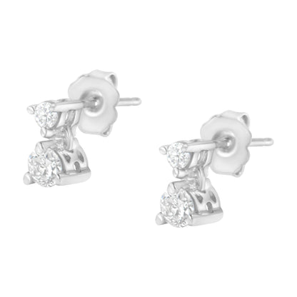 14KT White Gold 1/2 cttw Double Diamond Dangle Stud Earrings (H-I, I1-I2) - Bijoux-NYC Direct