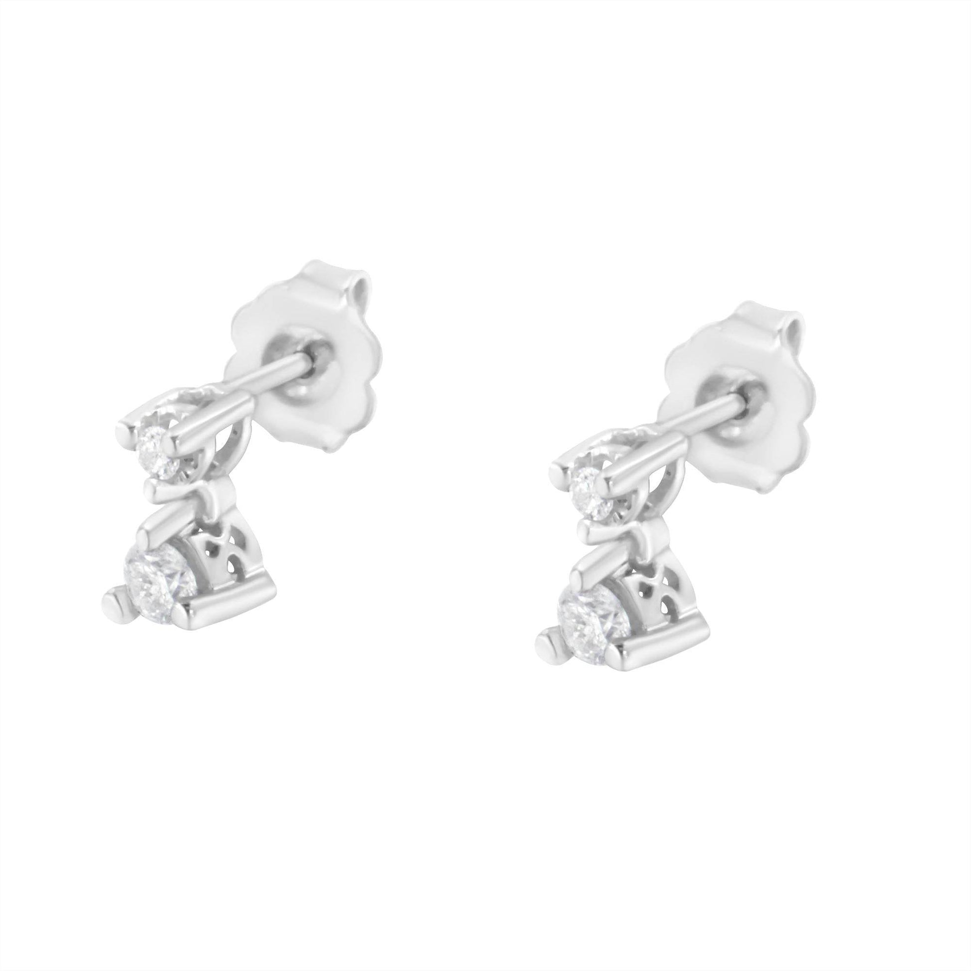14K White Gold 1/4 Cttw Double Diamond Drop and Dangle Stud Earrings (H-I Color, SI1-SI2 Clarity) - Bijoux-NYC Direct