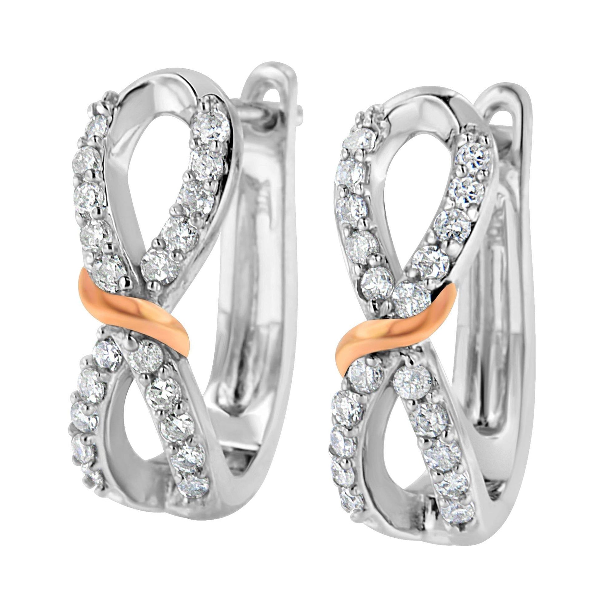 10K White and Rose Gold 1/3 Cttw Diamond Infinite and Ribbon Hoop Earrings (H-I Color, I1-I2 Clarity) - Bijoux-NYC Direct
