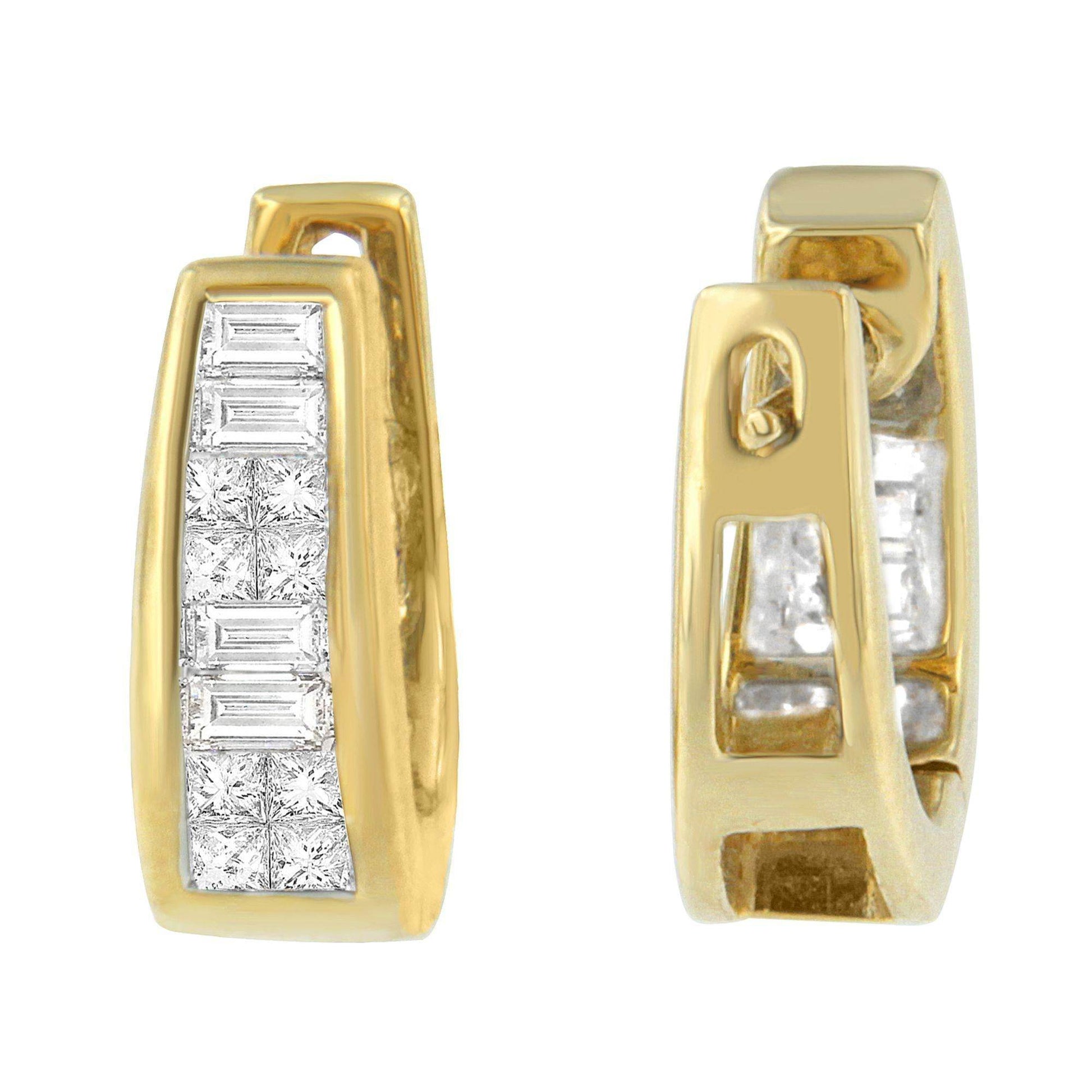 14k Yellow Gold 1/2ct TDW Princess and Baguette Diamond Earrings (I-J,VS1-VS2) - Bijoux-NYC Direct