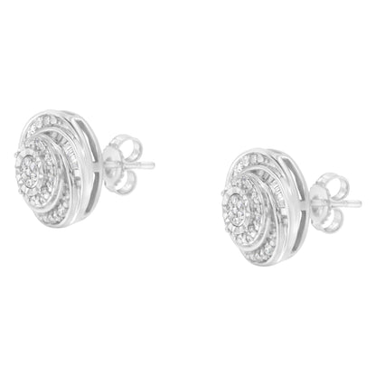 .925 Sterling Silver 1/4 Cttw Baguette and Round Diamond Swirl Love Knot Stud Earrings (I-J Color, I3 Clarity) - Bijoux-NYC Direct
