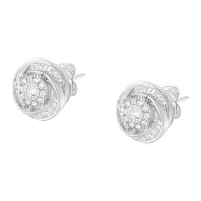 .925 Sterling Silver 3/4 Cttw Round and Baguette-Cut Diamond Love Knot Stud Earring (I-J Color, I2-I3 Clarity) - Bijoux-NYC Direct