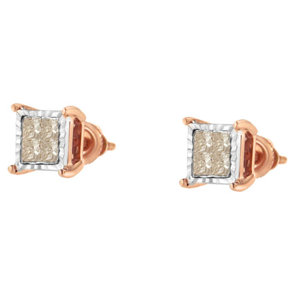 10K Two-Toned Princess-Cut Composite Diamond Stud Earrings (1/2 cttw, J-K Color, I1-I2 Clarity) - Bijoux-NYC Direct