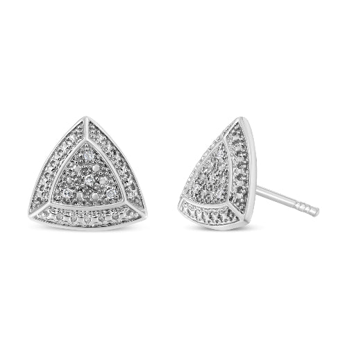 Trillion cut diamond stud earrings on a white background
