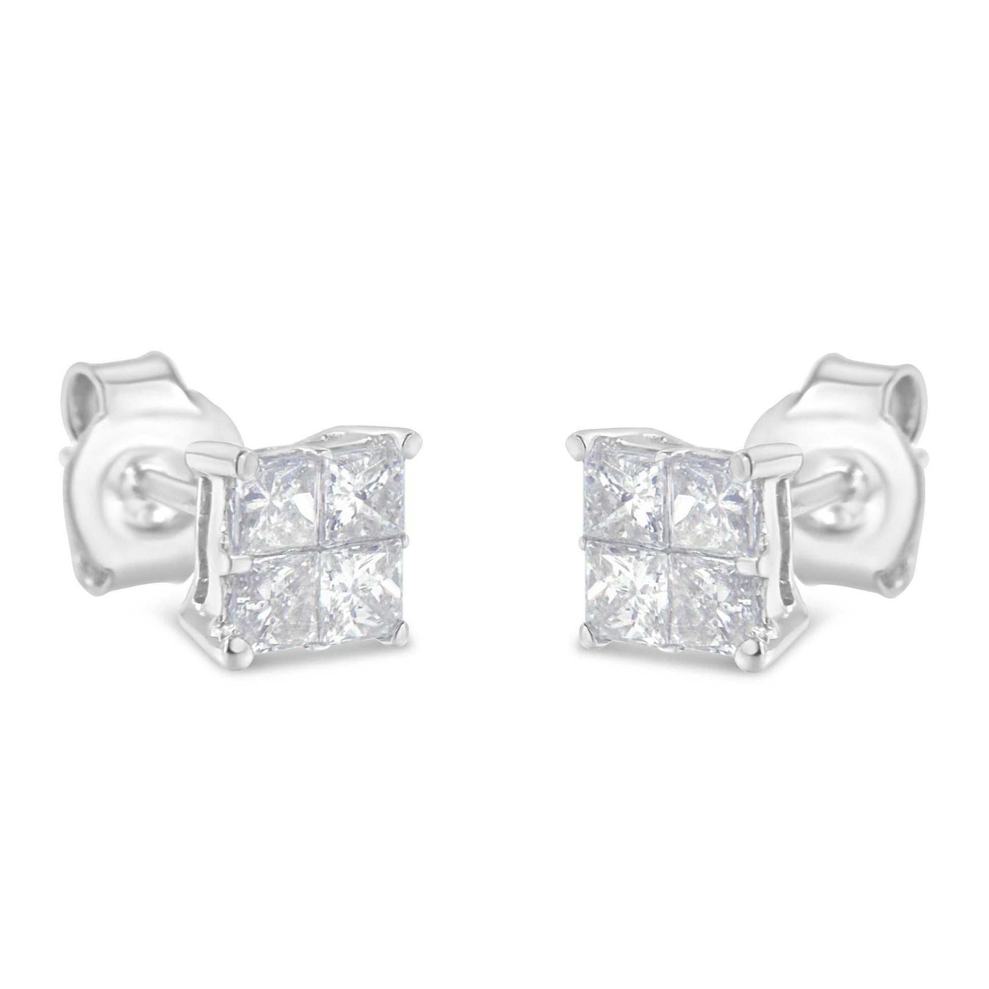 10K White Gold Diamond Stud Earrings (3/4 cttw, H-I Color, SI2-I1 Clarity) - Bijoux-NYC Direct