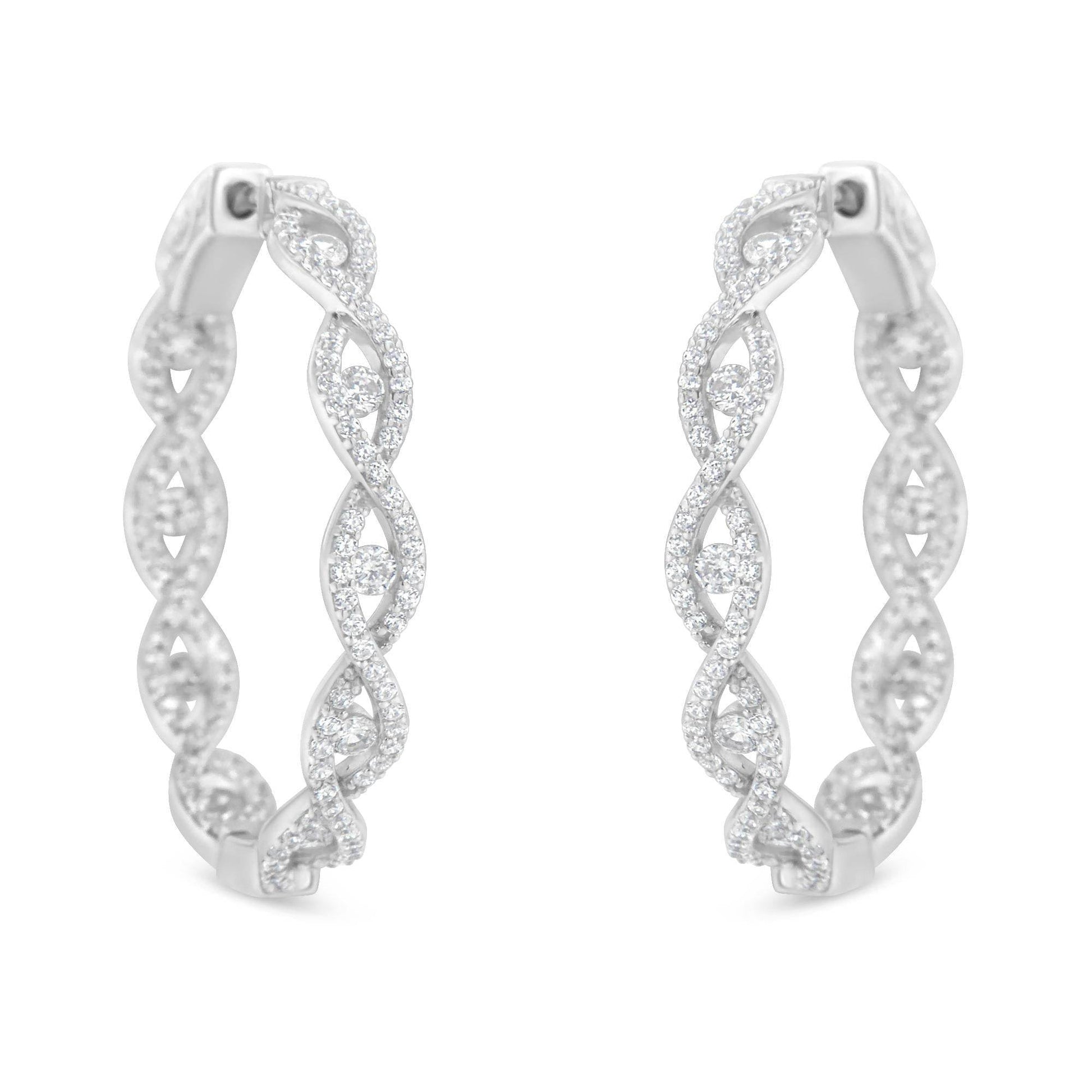 10K White Gold Diamond Hoop Earrings (1 1/2 cttw, H-I Color, I1-I2 Clarity) - Bijoux-NYC Direct