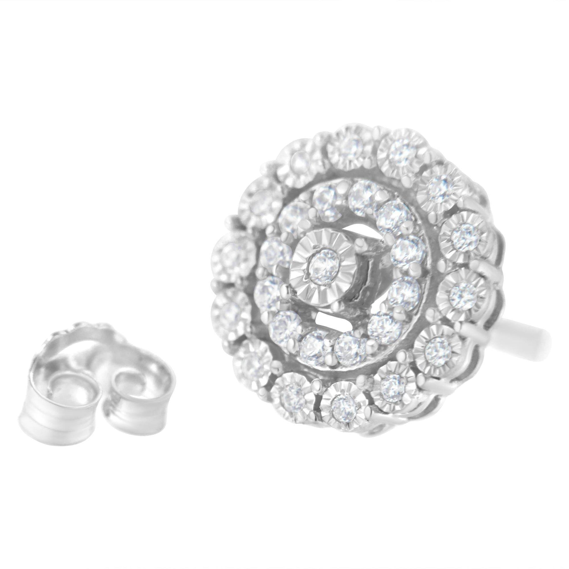 10KT White Gold 1/2 cttw Double Halo Brilliant Round-Cut Diamond Stud Earrings (I-J Clarity, I2-I3 Color) - Bijoux-NYC Direct