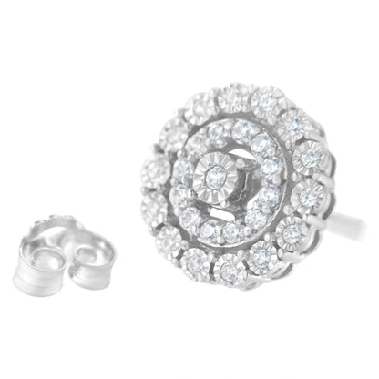 10KT White Gold 1/2 cttw Double Halo Brilliant Round-Cut Diamond Stud Earrings (I-J Clarity, I2-I3 Color) - Bijoux-NYC Direct