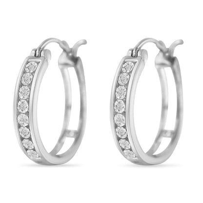 .925 Sterling-Silver Diamond Accent Channel Set Style Hoop Earring (I-J Color, I3 Clarity) - Bijoux-NYC Direct