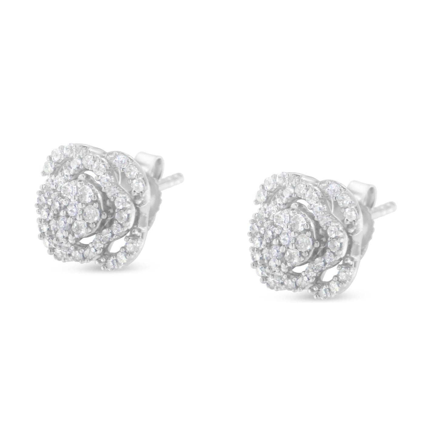 .925 Sterling Silver 1/2 cttw Round-cut Diamond Floral Cluster and Halo Stud Earring (I-J Color, I3 Clarity) - Bijoux-NYC Direct