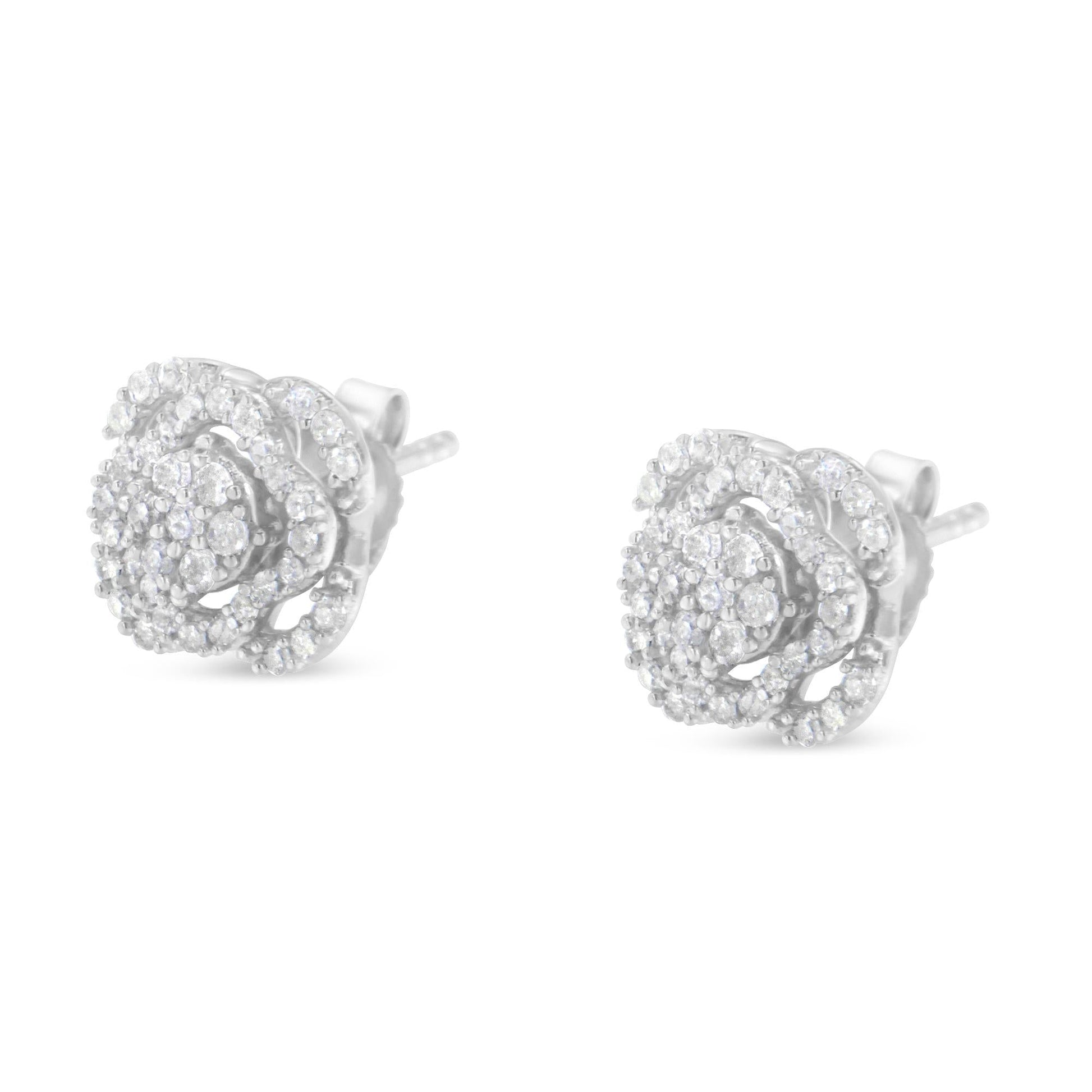 .925 Sterling Silver 1/2 cttw Round-cut Diamond Floral Cluster and Halo Stud Earring (I-J Color, I3 Clarity) - Bijoux-NYC Direct