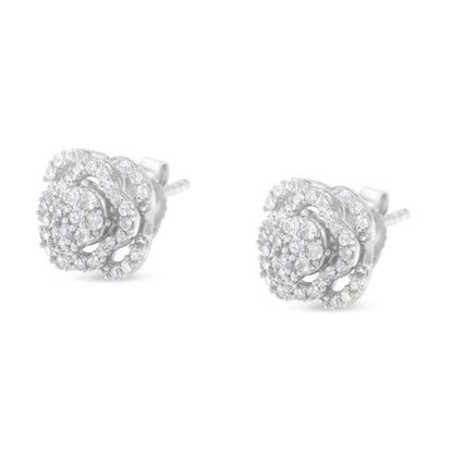 .925 Sterling Silver 1/2 cttw Round-cut Diamond Floral Cluster and Halo Stud Earring (I-J Color, I3 Clarity) - Bijoux-NYC Direct