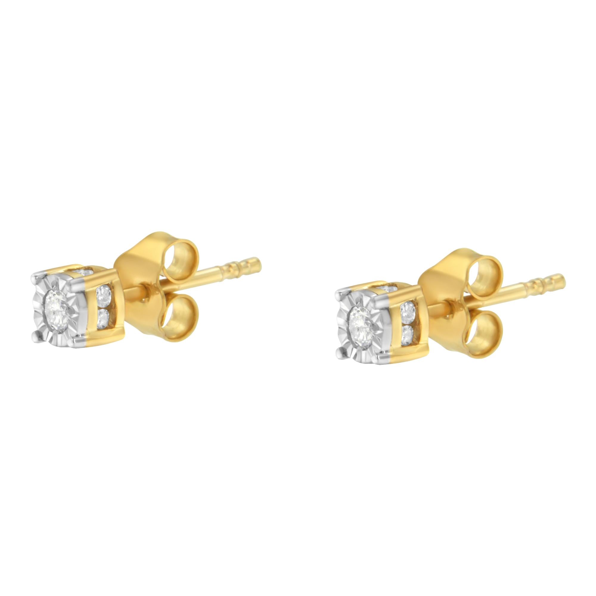 Yellow Plated Sterling Silver Diamond Stud Earring (1/4 cttw, I-J Color, I2-I3 Clarity) - Bijoux-NYC Direct