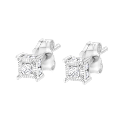 .925 Sterling Silver 1/4 Cttw Miracle Set Princess-Cut Diamond Solitaire Stud Earrings with Hidden Halo (I-J Color, SI2-I1 Clarity) - Bijoux-NYC Direct