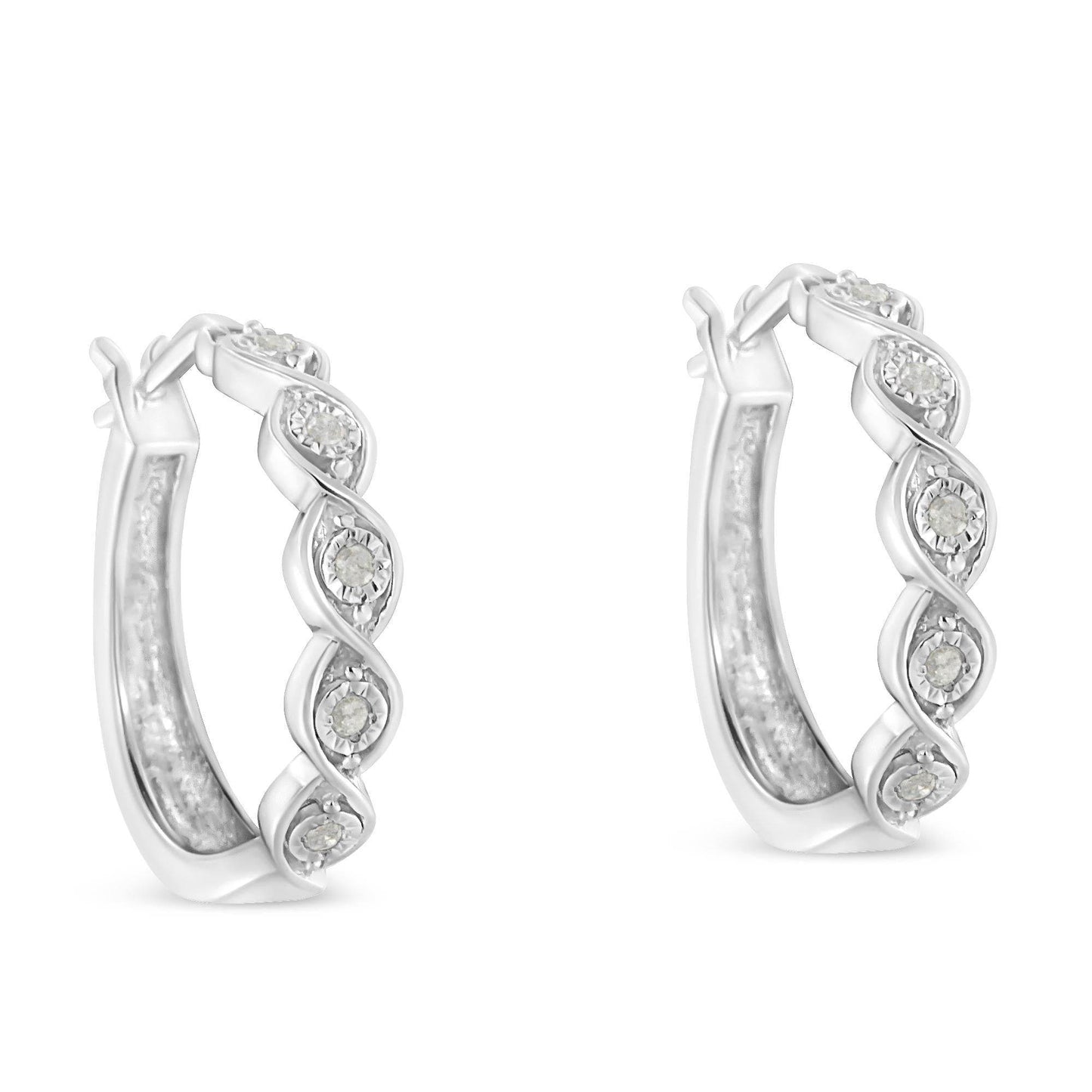 .925 Sterling Silver 1/10 Cttw Miracle-Set Diamond Infinity Swirl Hoop Earrings (I-J Color, I3 Clarity) - Bijoux-NYC Direct