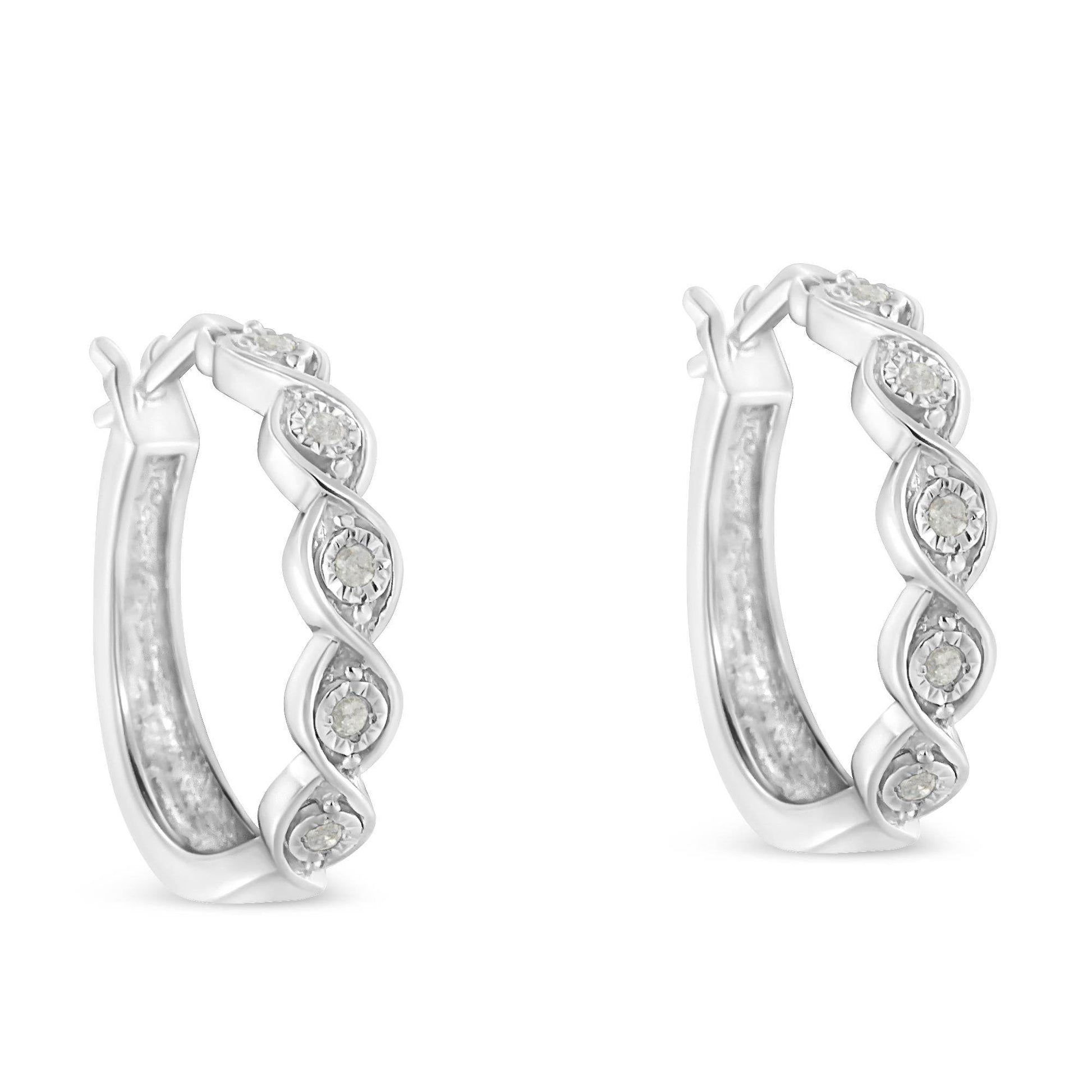 .925 Sterling Silver 1/10 Cttw Miracle-Set Diamond Infinity Swirl Hoop Earrings (I-J Color, I3 Clarity) - Bijoux-NYC Direct