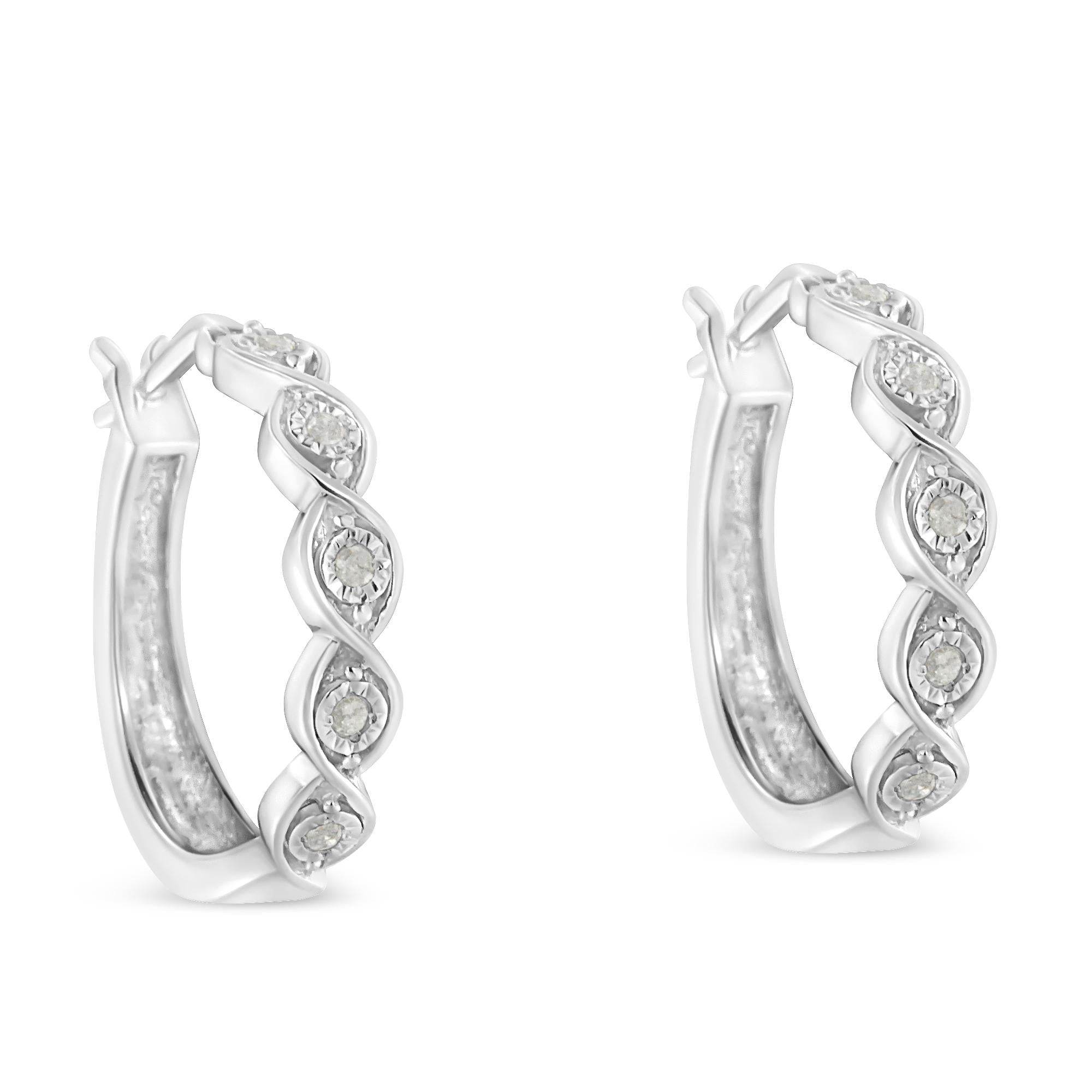 .925 Sterling Silver 1/10 Cttw Miracle-Set Diamond Infinity Swirl Hoop Earrings (I-J Color, I3 Clarity) - Bijoux-NYC Direct