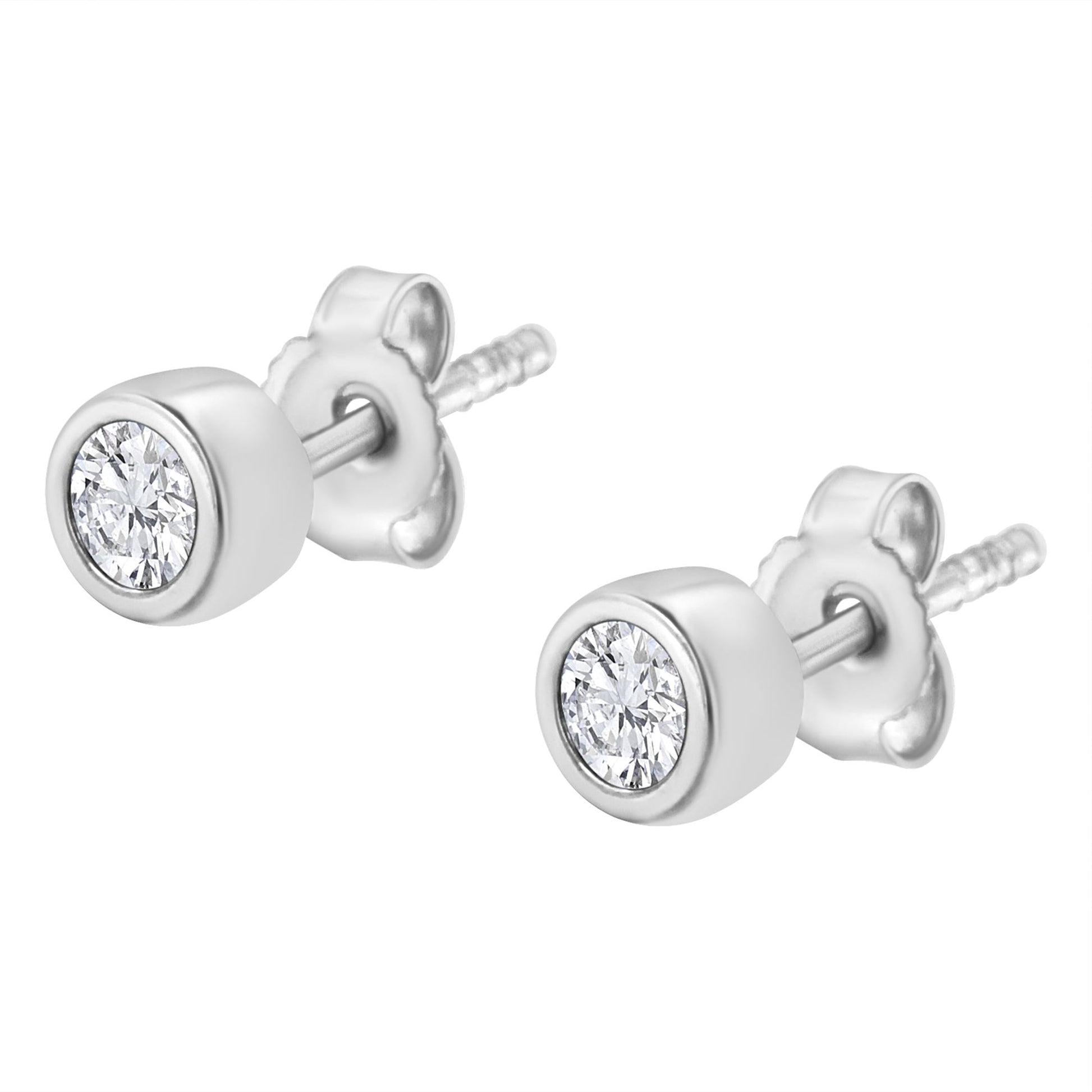 10K White Gold 1/5 Cttw Round Brilliant-Cut Near Colorless Diamond Bezel-Set Stud Earrings (H-I Color, I1-I2 Clarity) - Bijoux-NYC Direct