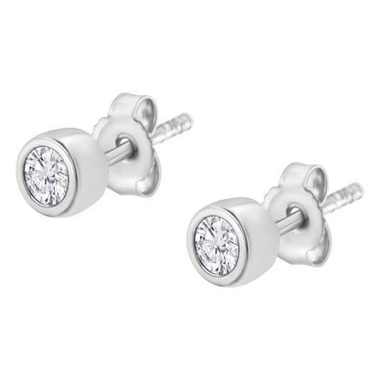 10K White Gold 1/5 Cttw Round Brilliant-Cut Near Colorless Diamond Bezel-Set Stud Earrings (H-I Color, I1-I2 Clarity) - Bijoux-NYC Direct