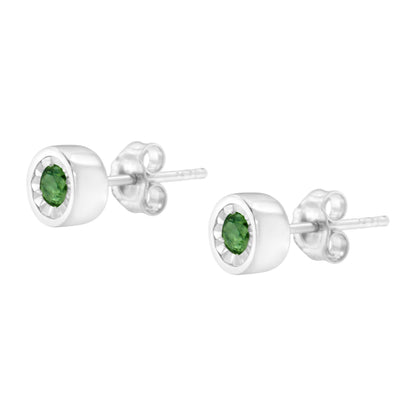 .925 Sterling Silver 0.15 Cttw Round Brilliant-Cut Green Diamond Miracle-Set Stud Earrings (Fancy Color-Enhanced, I1-I2 Clarity) - Bijoux-NYC Direct