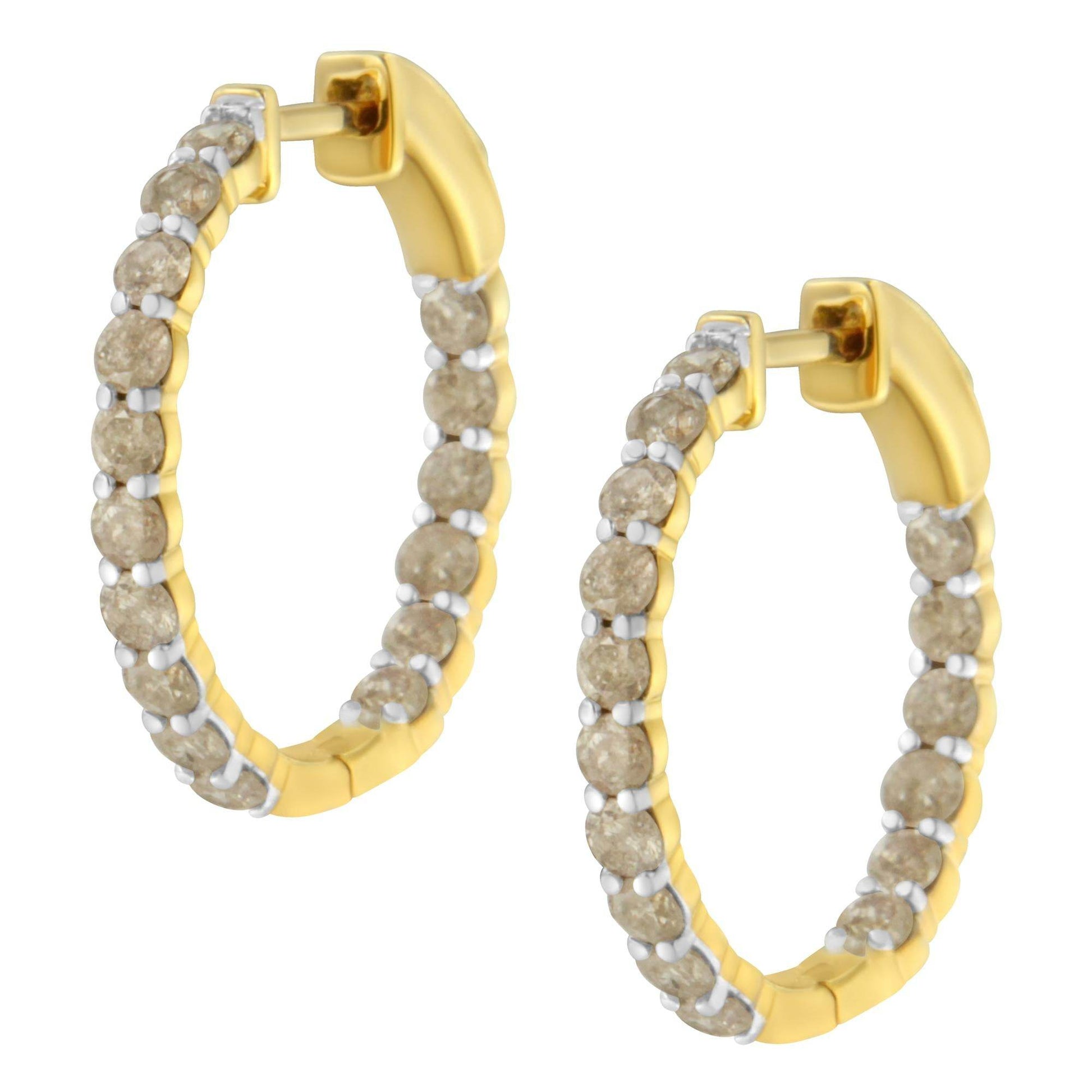 10K Yellow Gold Plated Sterling Silver Diamond Hoop Earrings (2 cttw, K-L Color, I2-I3 Clarity) - Bijoux-NYC Direct