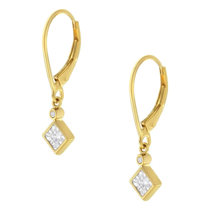 2 Micron 14K Yellow Gold Plating Diamond Dangle Earrings ( 1/3 cttw, J-K Color, I1-I2 Clarity) - Bijoux-NYC Direct