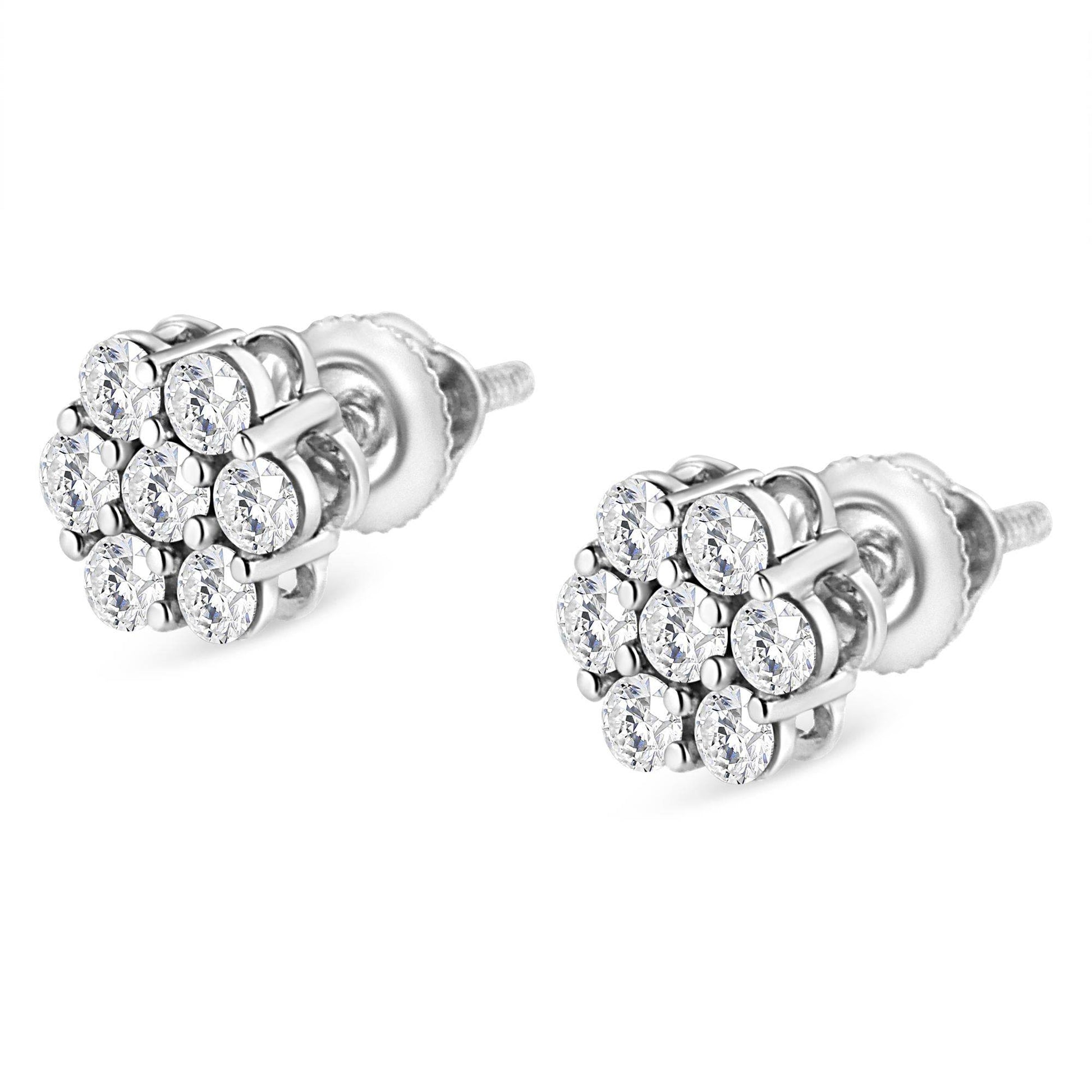14K White Gold 1/2 cttw Round-Cut Diamond Floral Stud Earrings (I-J Color, SI2-I1 Clarity) - Bijoux-NYC Direct