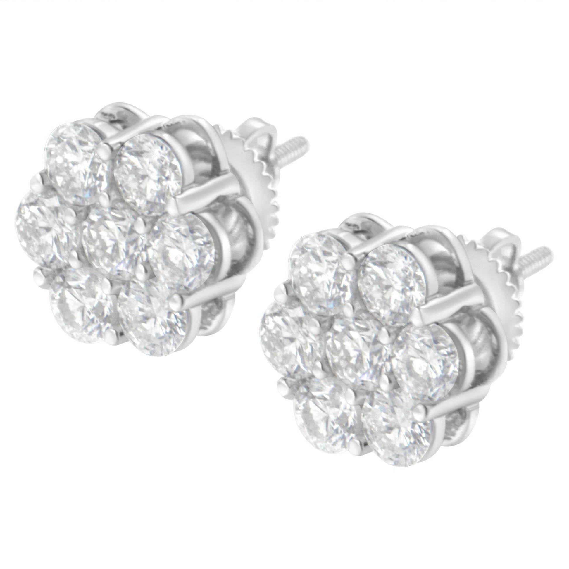 Sterling Silver 2 cttw Floral Composite 7 Stone Diamond Stud Earring (I-J, I1-I2) - Bijoux-NYC Direct