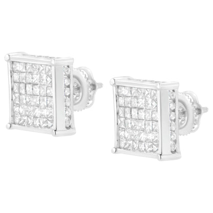 10K White Gold 2ct TDW Princess-Cut Composite Diamond Stud Earring (I-J ,I2-I3) - Bijoux-NYC Direct