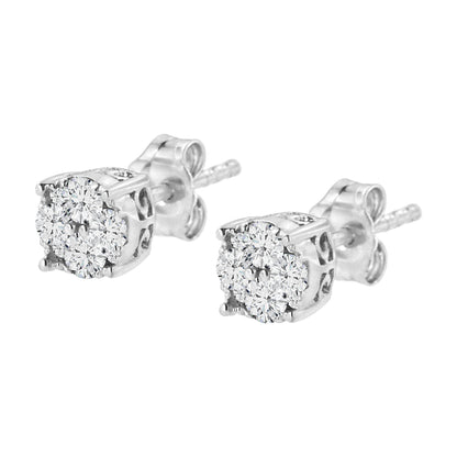 .925 Sterling Silver 1/2 cttw Prong Set Round-Cut Diamond Cluster Stud Earring (I-J Color, I2-I3 Clarity) - Bijoux-NYC Direct