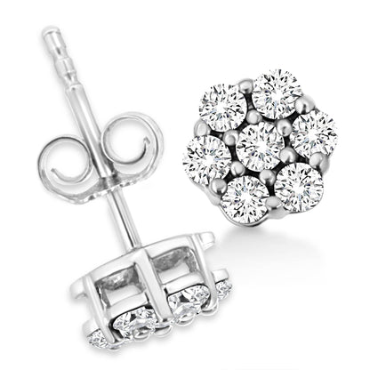 14K White Gold 1/2 Cttw Prong Set Round-Cut Diamond Flower Stud Earring (H-I Color, I1-I2 Clarity) - Bijoux-NYC Direct