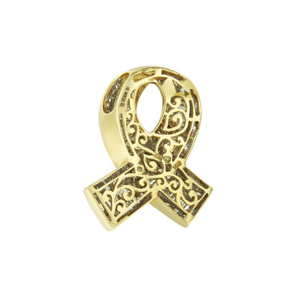 14K Yellow Gold 2 5/8 cttw Channel Set White Diamond Awareness Ribbon Pendant Necklace (G-H Color, VS1-VS2 Clarity) - NO CHAIN - Bijoux-NYC Direct