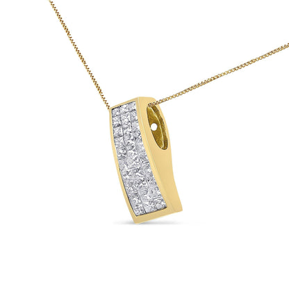 14K Yellow Gold 1 1/2 cttw Princess Cut Diamond Greek Column Pendant Necklace (G-H, VS1-VS2) - Bijoux-NYC Direct