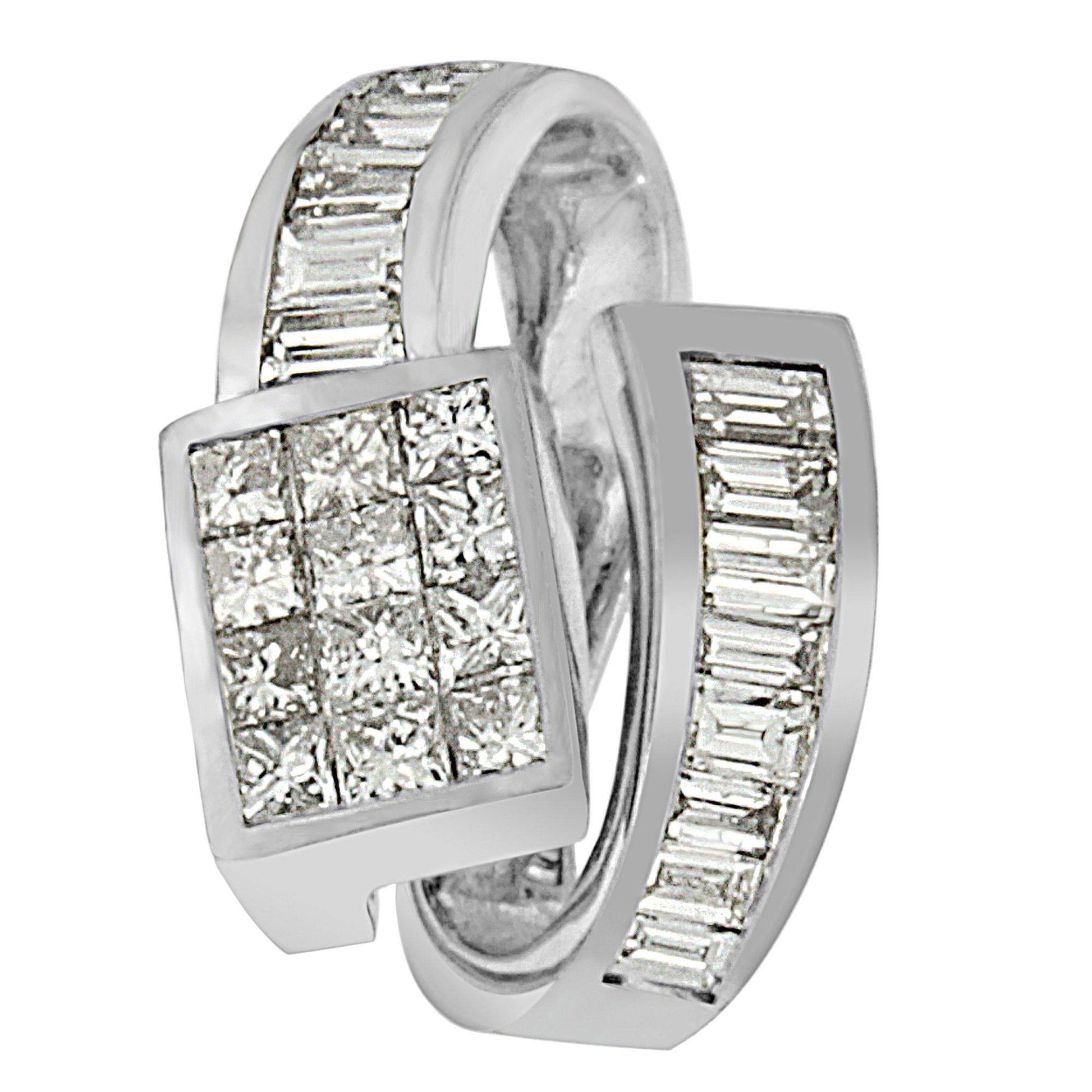 14K White Gold 2 cttw Princess and Baguette Cut Diamond Double Loop Pendant Necklace (G-H, VS1-VS2) - Bijoux-NYC Direct
