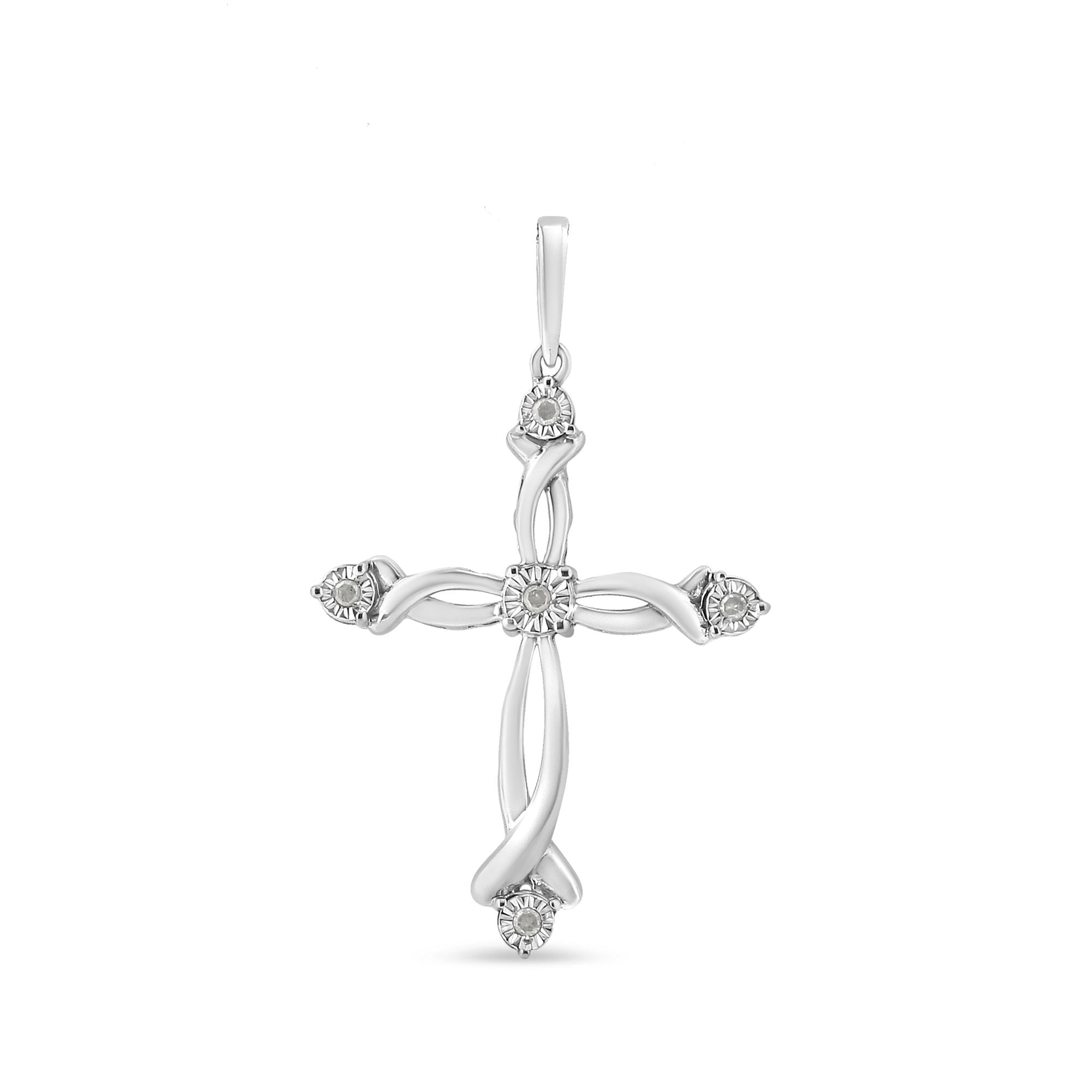.925 Sterling Silver Round Cut Diamond Accent Cross Pendant Necklace (1/15 cttw, I-J Color, I3 Clarity) - Bijoux-NYC Direct