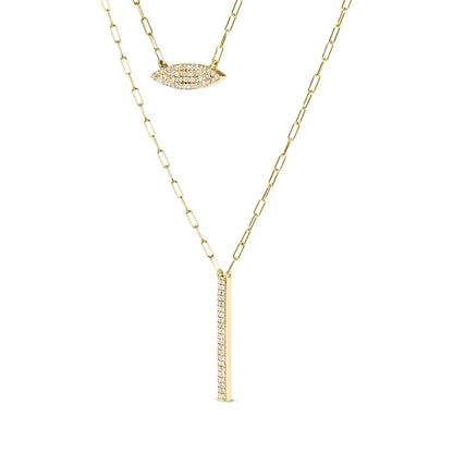 14K Yellow Gold 3/8 Cttw Two-Strand Marquise and Bar Charm Paper Clip Link Pendant Necklace  (I-J Color, I1-I2 Clarity) -18" and 20" Inch Lengths