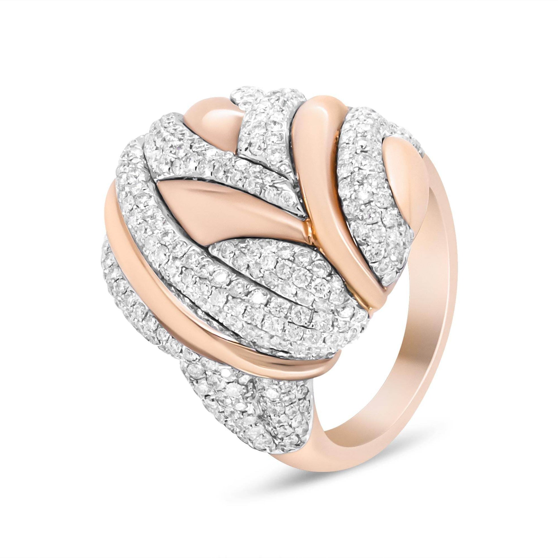 18K Rose and White Gold 1 7/8 Cttw Diamond and Gold Textured Dome Cocktail Ring (F-G Color, VS1-VS2 Clarity) - Bijoux-NYC Direct