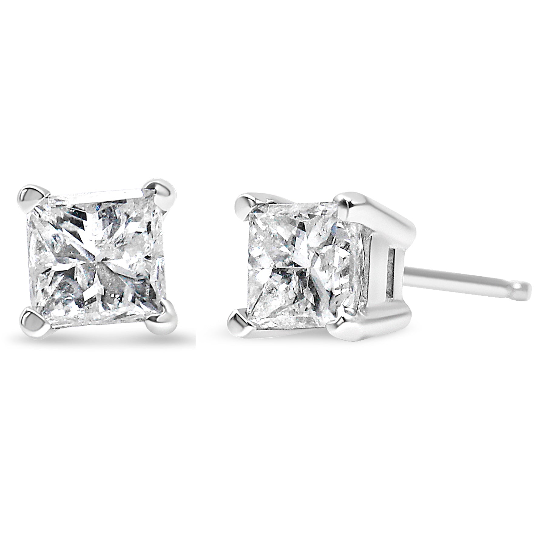 14K White Gold 1/2 Cttw Princess-Cut Square Near Colorless Diamond Classic 4-Prong Solitaire Stud Earrings (H-I Color, I1-I2 Clarity)