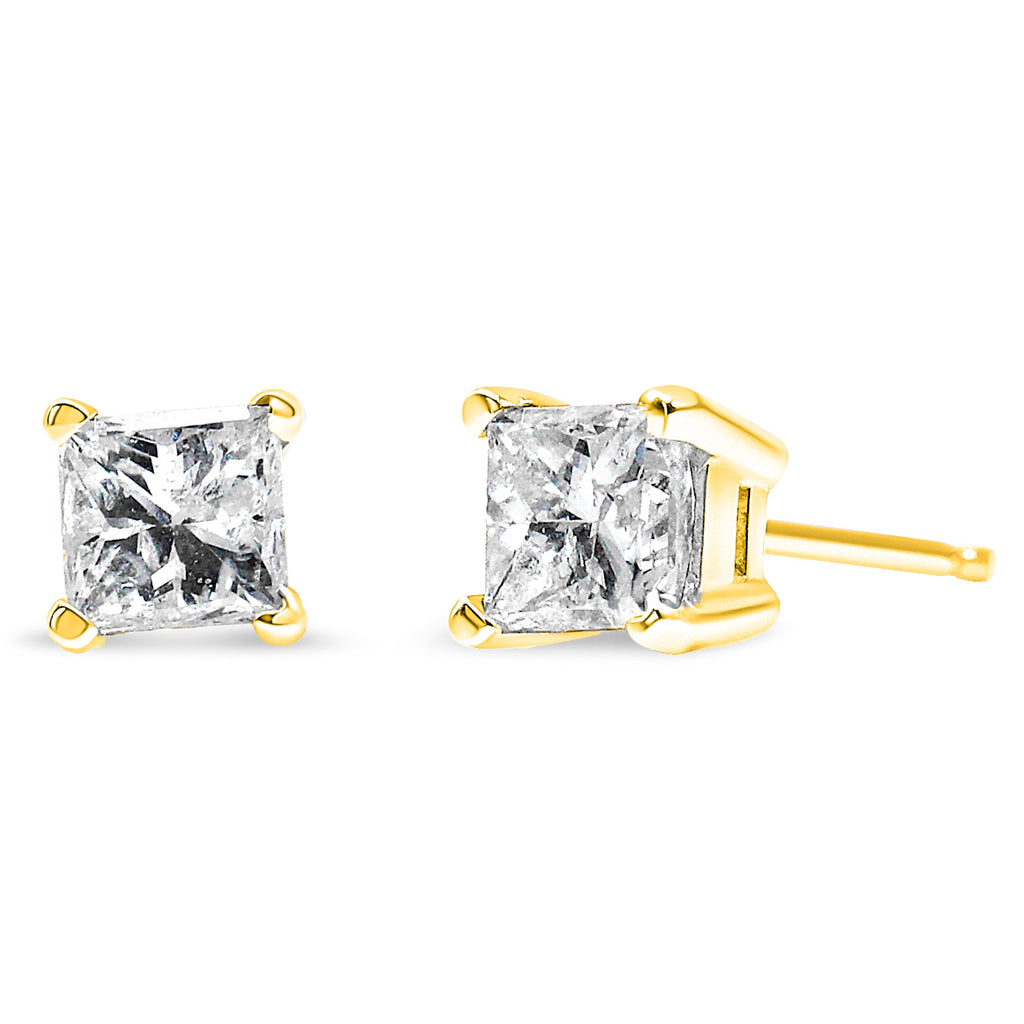 Princess-Cut Diamond Stud Earrings in 14K Yellow Gold – 1/5 Cttw