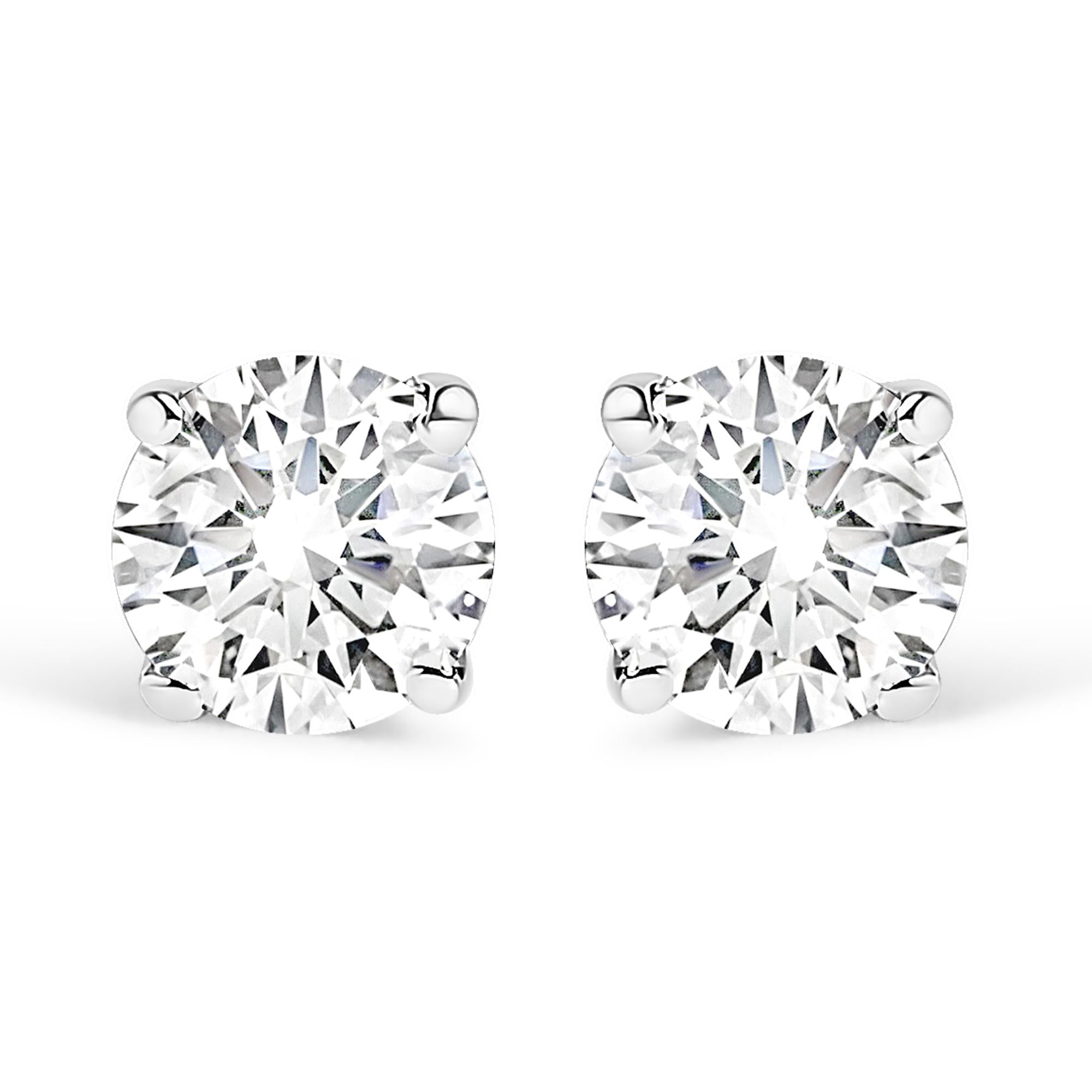 14K White Gold Round Cut Diamond Solitaire Stud Earrings (1/2 cttw, H-I Color, SI1-SI2 Clarity)