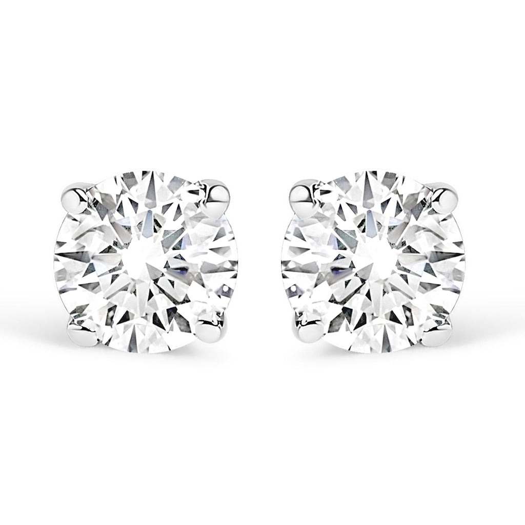 14K White Gold 1/3 Cttw Round Brilliant-Cut Near Colorless Diamond Classic 4-Prong Stud Earrings (J-K Color, I1-I2 Clarity)