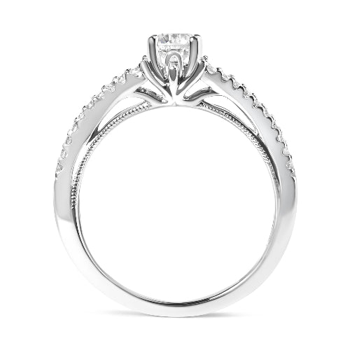 Silver ring with a diamond on a white background
