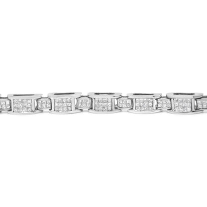 14K White Gold 5.0 Cttw Princess Cut Diamond Invisible Set Alternating Size D Shaped Links Tennis Bracelet (H-I Color, SI2-I1 Clarity) - 7” - Bijoux-NYC Direct