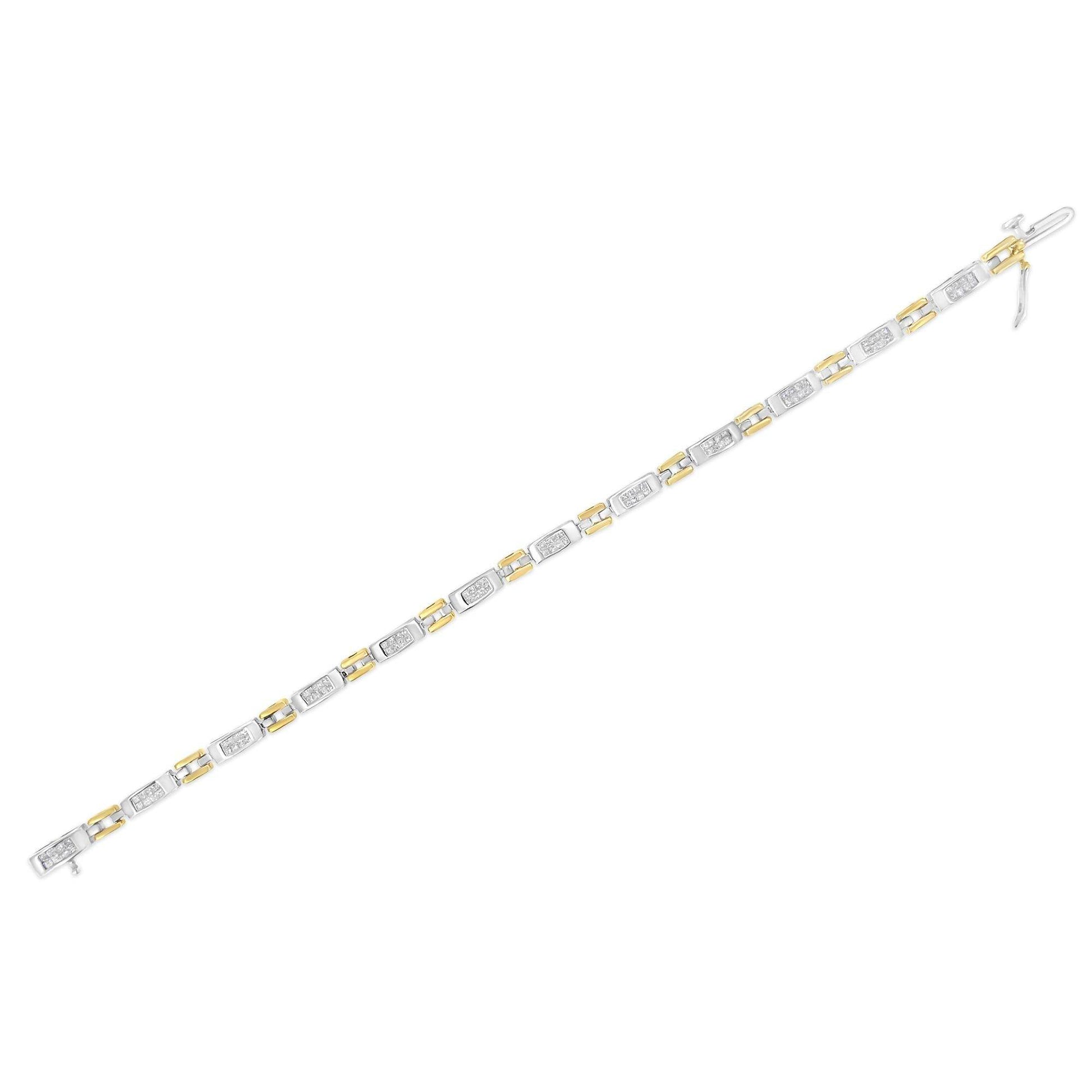 10K Two-Tone Gold Princess Cut Diamond Geo Link Bracelet (1.00 cttw, H-I Color, SI1-SI2 Clarity) - Bijoux-NYC Direct