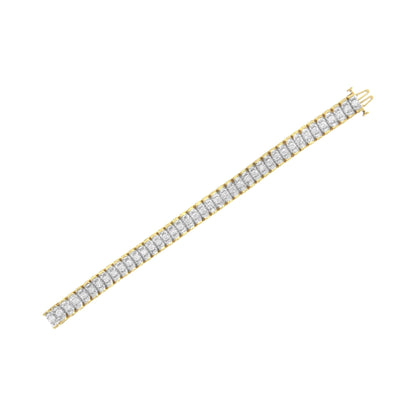 14K Yellow and White Gold 5.0 Cttw Round & Baguette Cut Diamond 7" Reflective Tennis Bracelet (H-I Color, I1-I2 Clarity) - Bijoux-NYC Direct