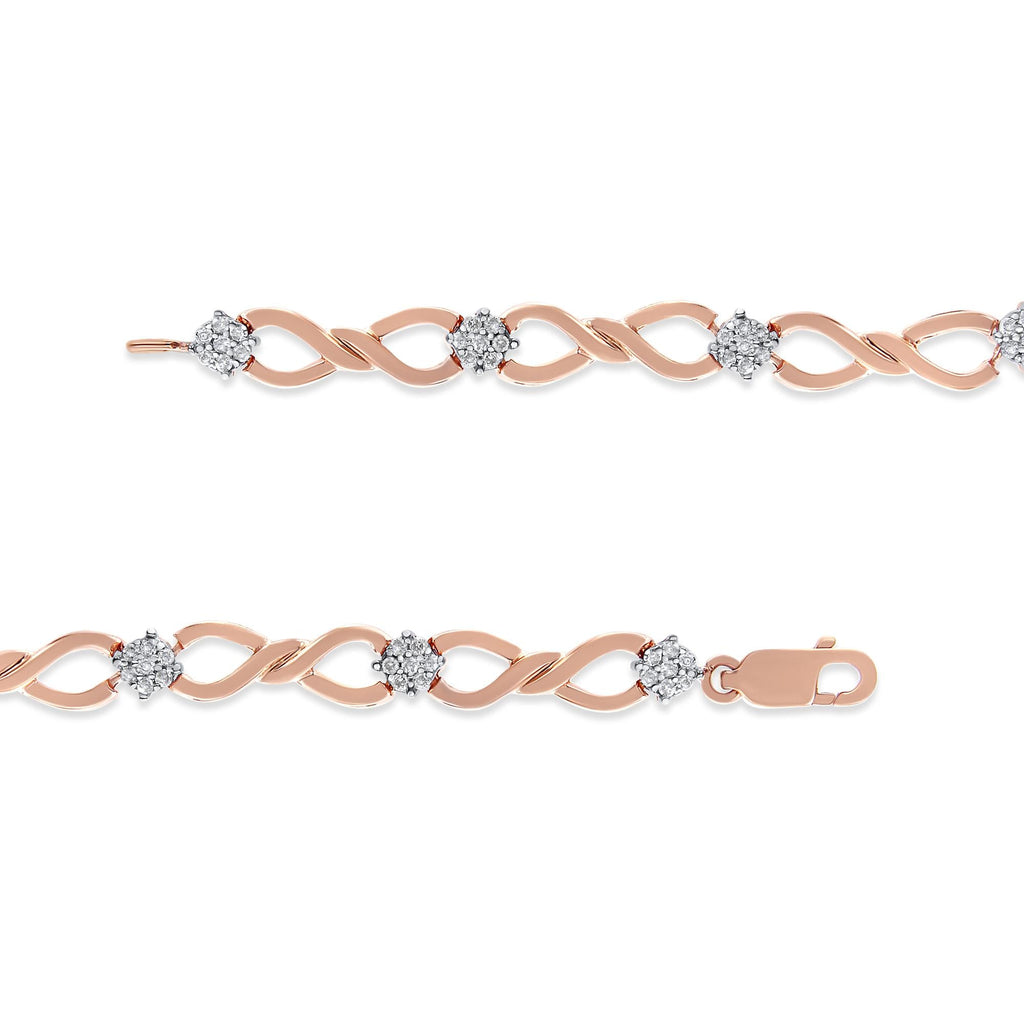 Rose gold bracelet with diamond accents on a white background