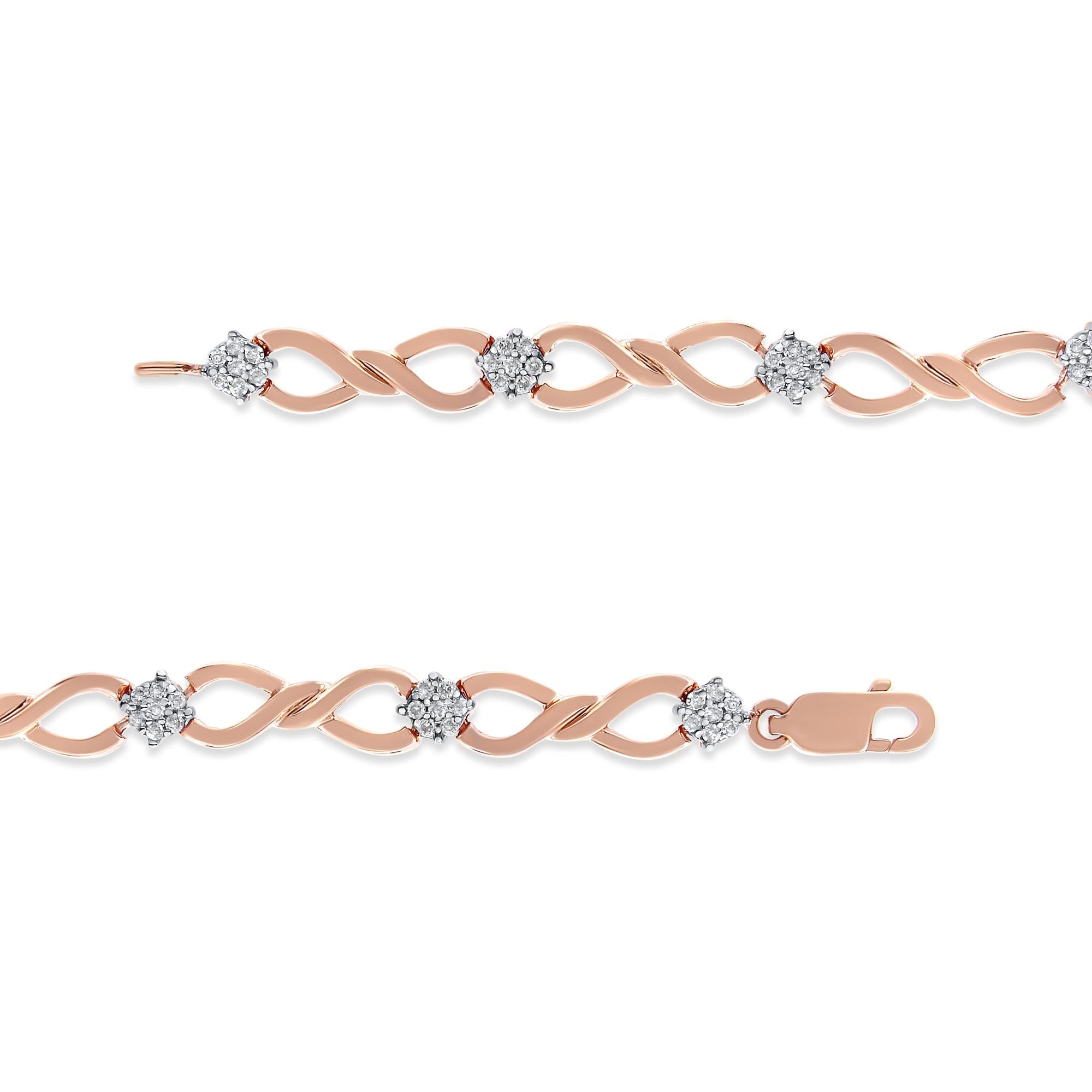 Rose gold bracelet with diamond accents on a white background