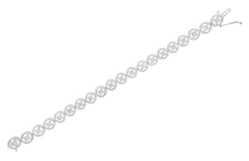 Silver bracelet with clear stones on a white background