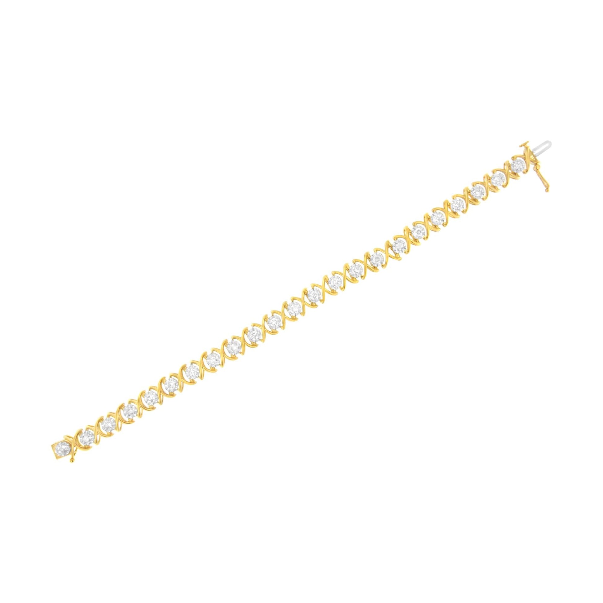 10K Yellow Gold Plated Sterling Silver 2 cttw Diamond "XOXO" Bracelet (J-K Clarity, I1-I2 Color) - Size 7.25" - Bijoux-NYC Direct